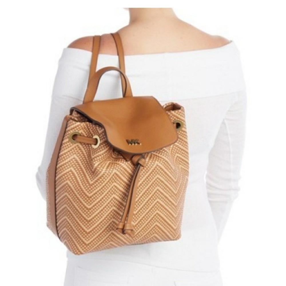 Michael Kors Tan Quilted Backpack with Gold Accents